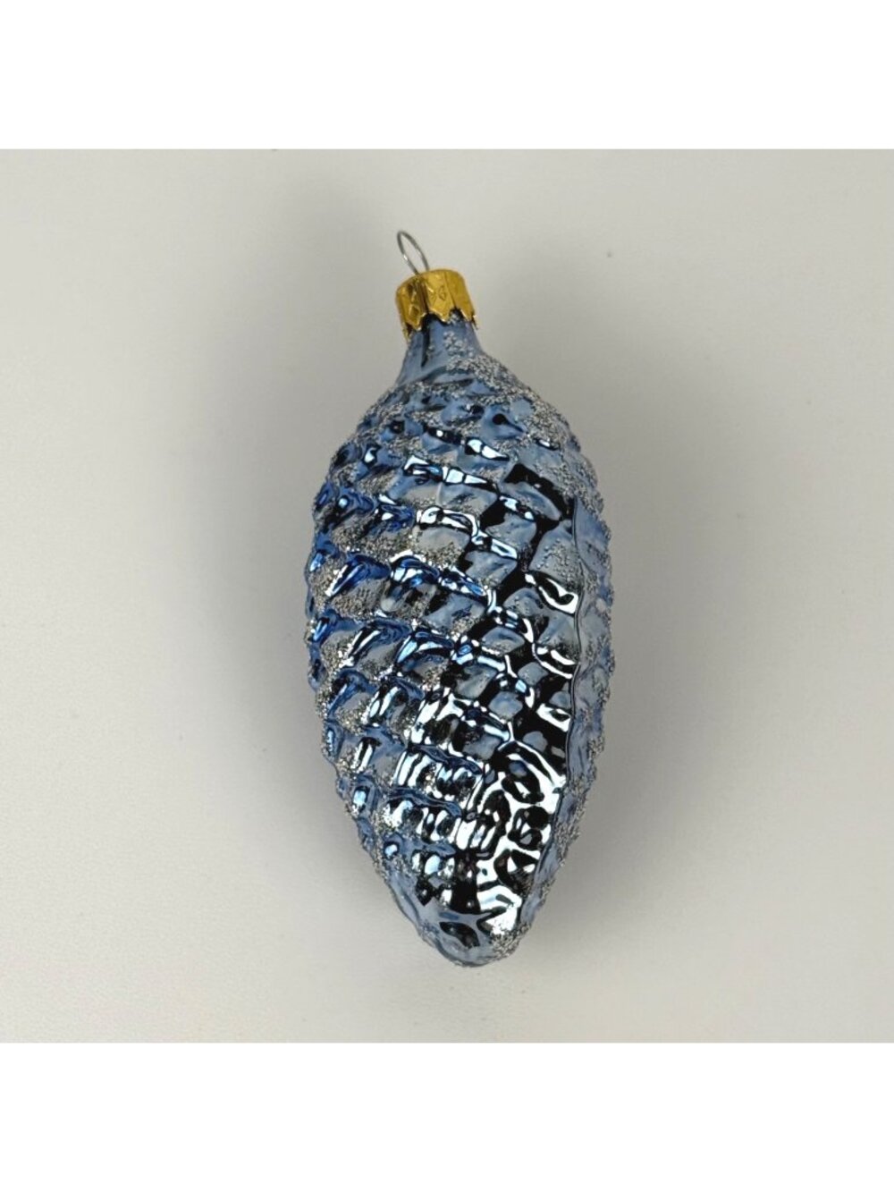 Frosted Blue Pinecone Glass Ornament Vintage Czech Republic 4"